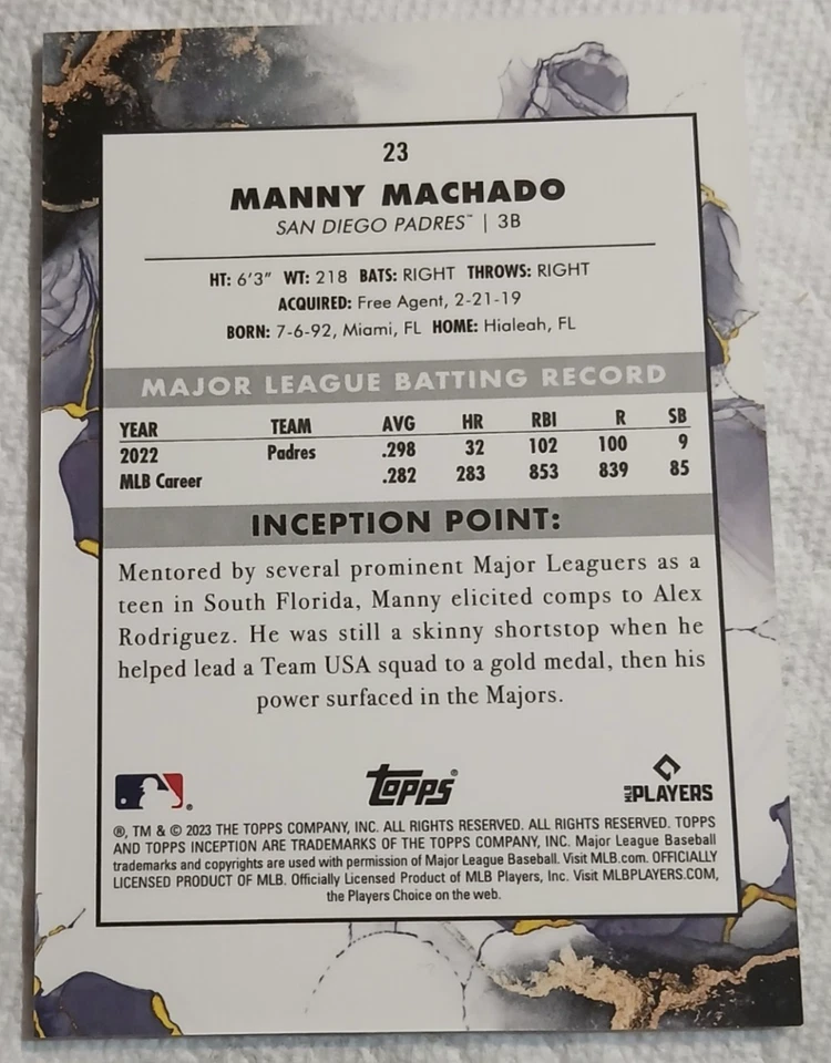 2023 Topps Inception #23 Manny Machado San Diego Padres - Image 2 of 4