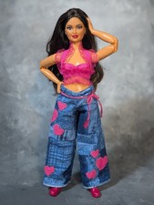 Handmade Doll Fashion Patchwork Top And Pants Set For Curvy Barbie   