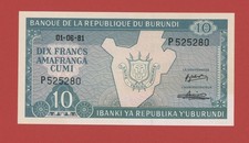 BURUNDI  10 FRANCS 1981  PICK # 33a   UNC.