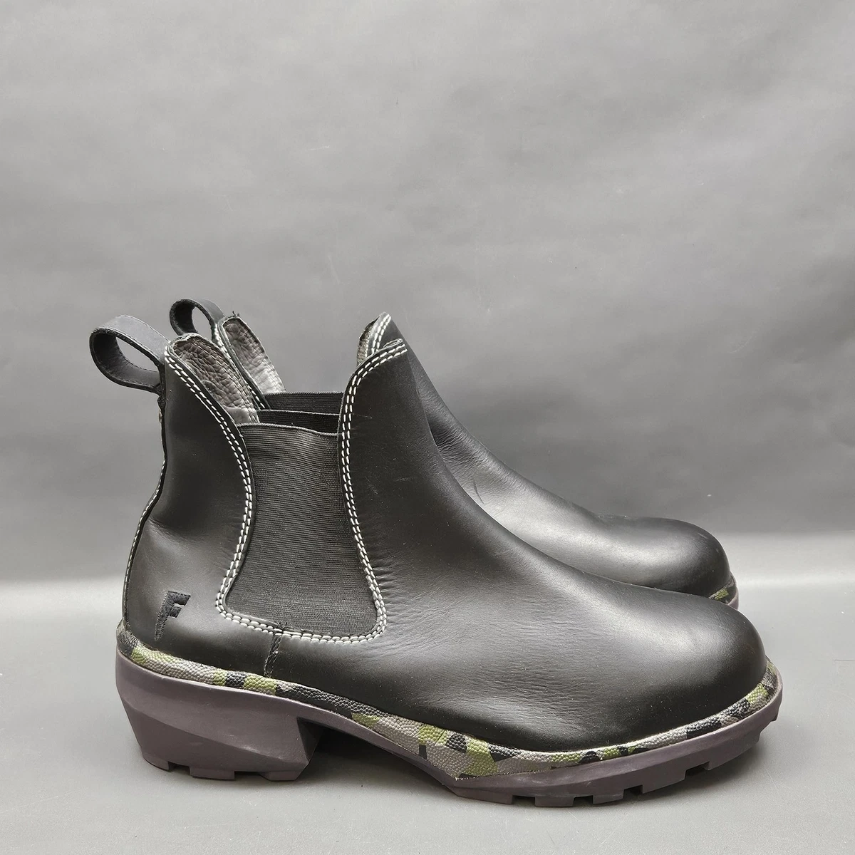 John Fluevog Leather Combat Boots Mens Size 9 Gray Casual Leather Sole Lined Sixfields - Grey Pebble Brush Off | Lace-Up Combat Boots  main image 2