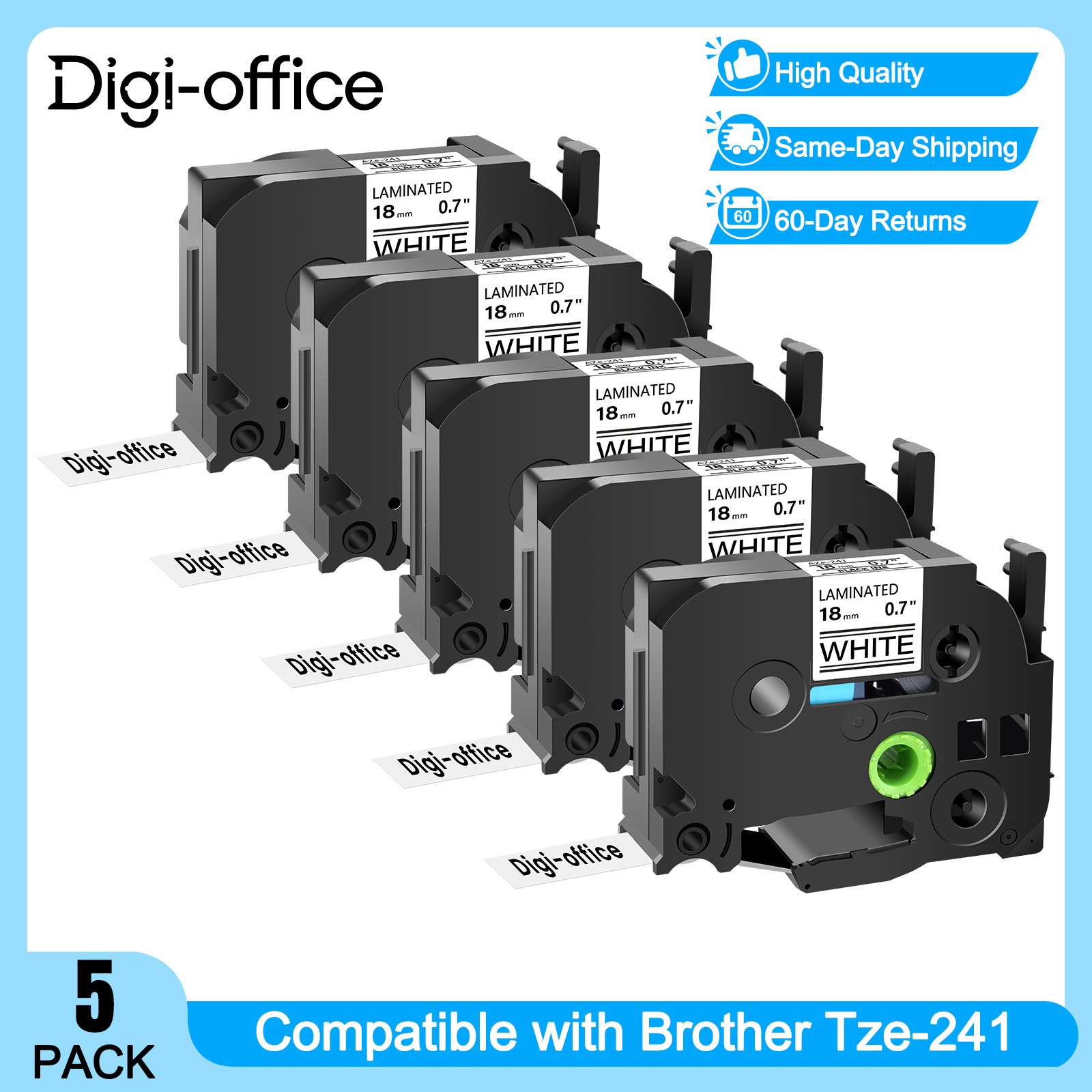 5PK Compatible TZe-241 Label Maker Tape 18mm Black on White for Brother PT-D410