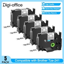 5PK Compatible TZe-241 Label Maker Tape 18mm Black on White for Brother PT-D410
