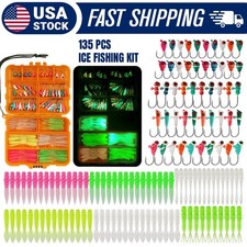135PCS Ice Fishing Kit - Glow in the Dark Crappie Jigs Walleye Perch Baits Lures