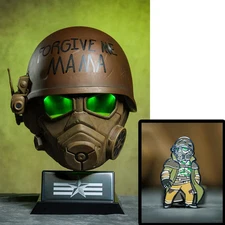 Fallout Desert Ranger Battle Wearable Helmet LED Bundle + NCR Stand + Enamel Pin