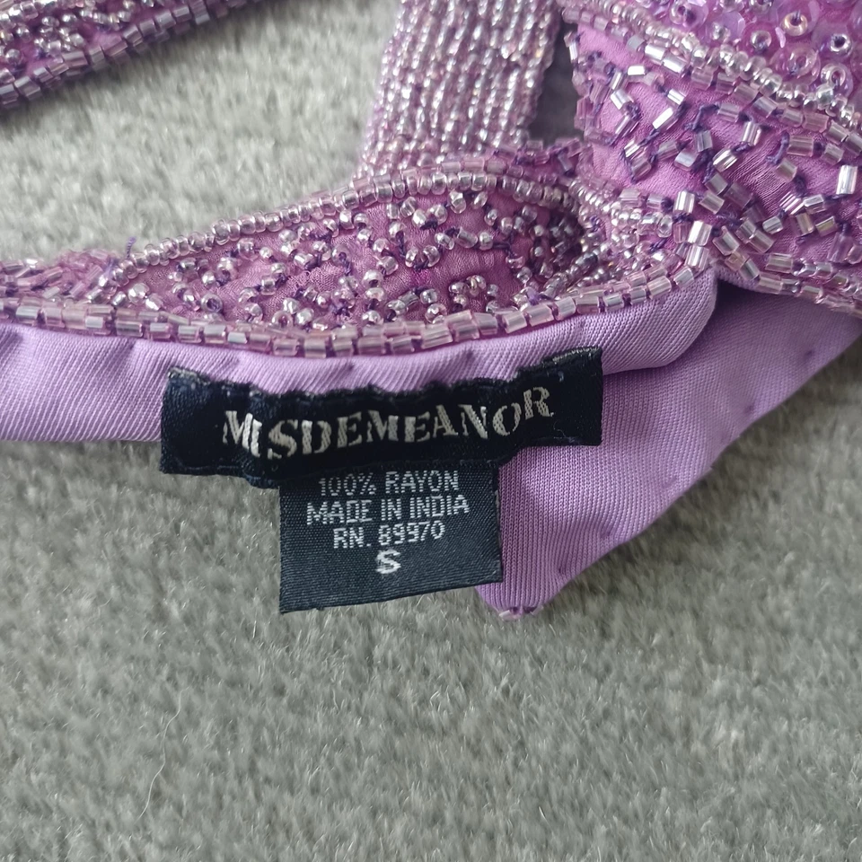 Top Halter Vintage Hada Y2K Púrpura Mariposa Cuentas Talla Pequeña Recortado Atado Trasero Foto 4 de 4