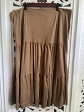 Vintage Rebecca Jones Faux Vegan Suede Skirt Womens 18W Tiered Made in USA Tan