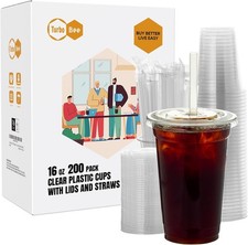 200 Sets 16 OZ Clear Plastic Cups with Lids and Straws, Disposable To Go Iced