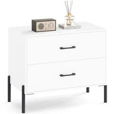 White 2-Drawer Nightstand with Anti-Tipping Kit Minimalist Storage Nightstand