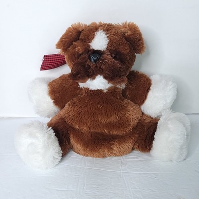 Bulldog Pug Plush Puppy Dog Stuffed Animal Adventure Brown White 14'' Xmas Ribbon