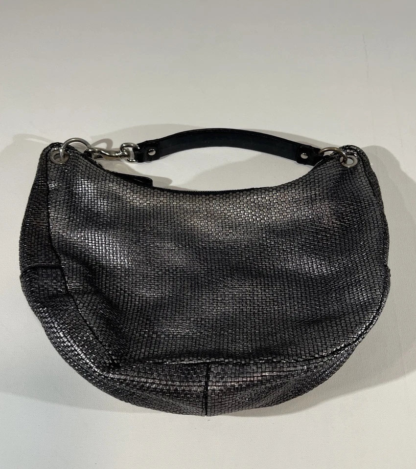 Jimmy Choo Solar Hobo Bolso de Mano Cartera Plateado Tejido Cuero Metálico Foto 4 de 4