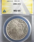 1881-S ANACS MS 65 Morgan Silver Dollar Flawless Brilliant Coin