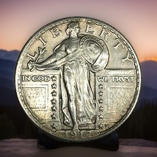 1917 25c Typ 2 Standing liberty Quarter Dollar Full Head Good Strike Uncirculate