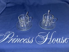 Princess House Heritage Lead Crystal Tea Cup Set With Saucers And Stirrers Vtg