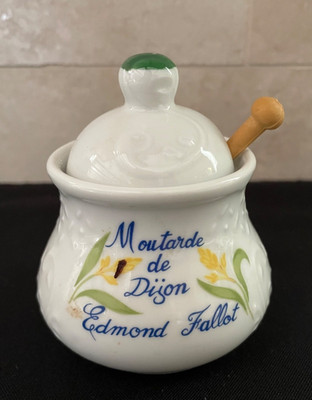 Vintage Apilco Edmond Fallot Moutarde de Dijon Jar w/ Lid Wooden Spoon France