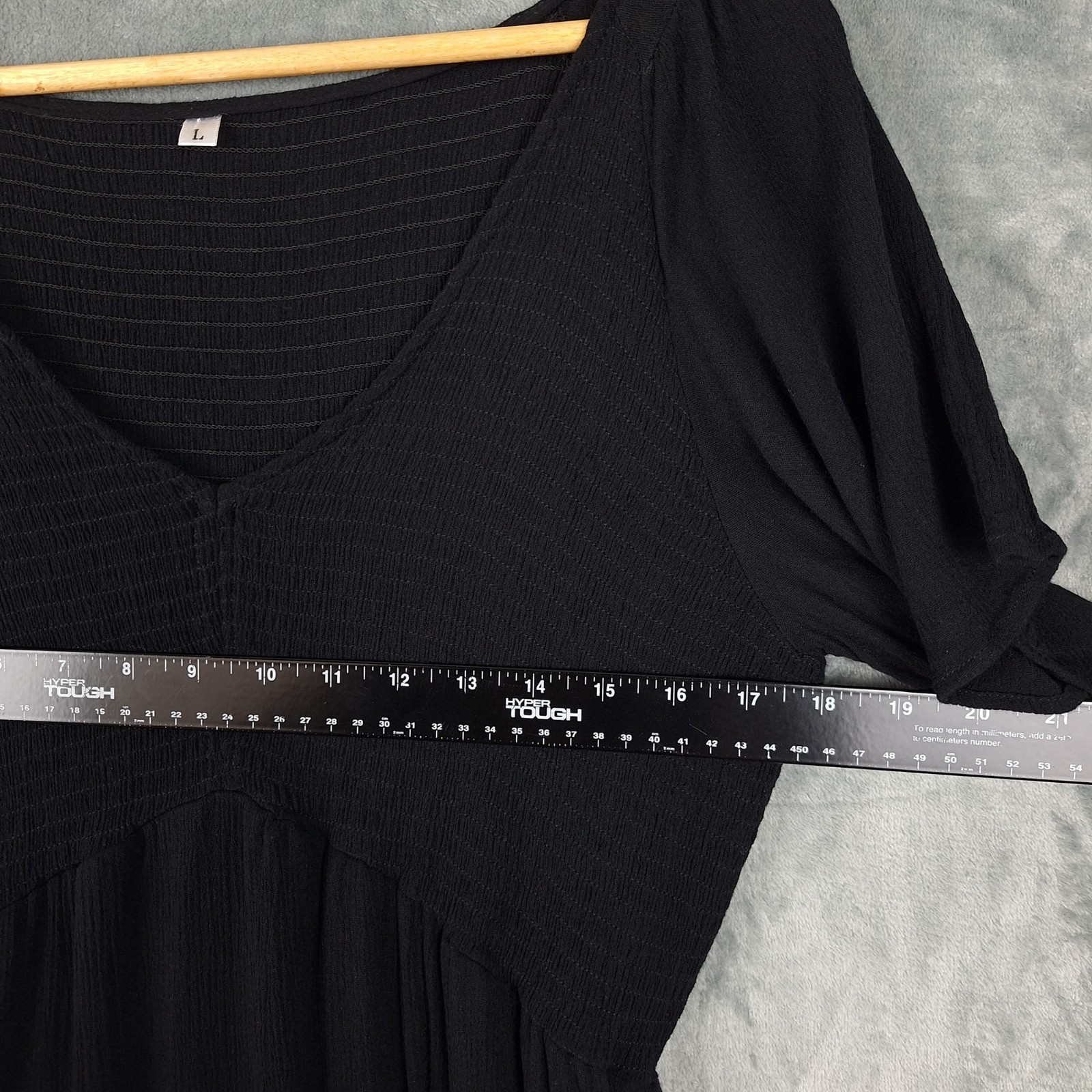 Womens Dress Large Black Coastal Beachy Smocked Flowy Midi Babydoll Goth Grunge