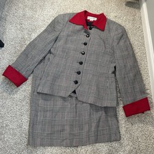 Vintage Christian Dior Plaid Skirt Suit Set Red Collar USA Women 10 Career