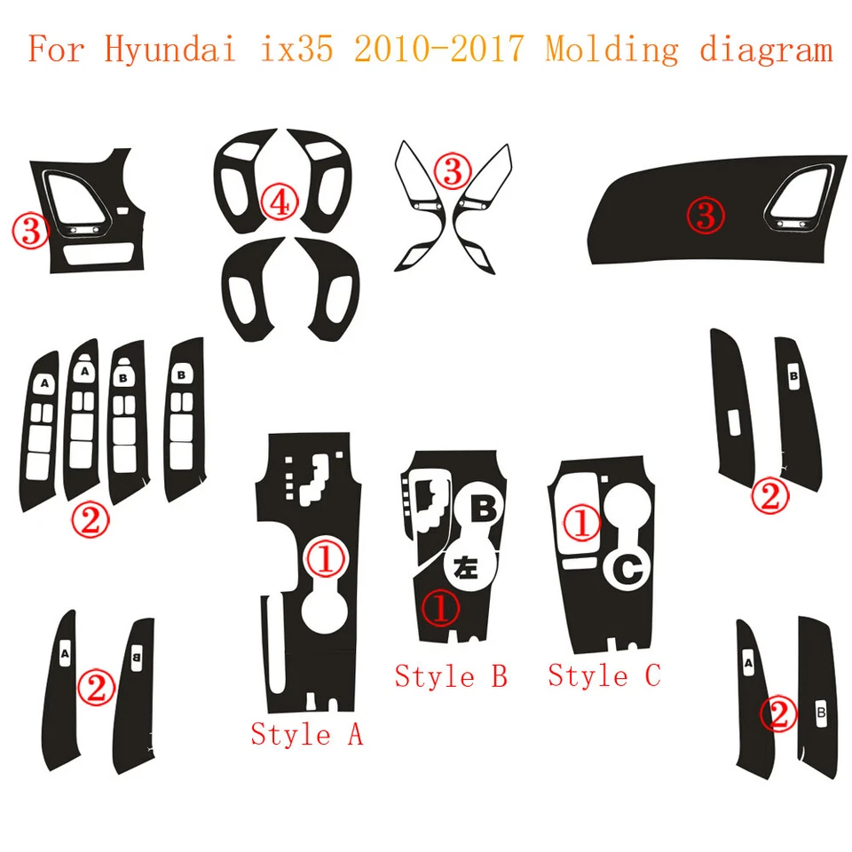 For Hyundai Tucson ix35 2010-2017 Carbon Fiber Pattern Interior DIY Trim Decals Foto 3 de 4