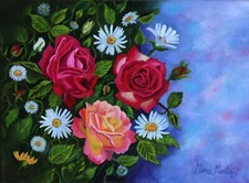 Original oil painting on canvas, cute roses, unframed, 9 x 12", new, realism art
