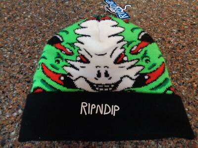 RIPNDIP Skull Face Beanie Knit Hat Black & Green Unisex Brand New