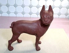 Rust Brown Painted Antique Cast Iron Boston Terrier Dog Doorstop Possibly Hubley