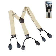 1pc Beige Color Adjustable Button Holes Link 1/3" Wide Men's Elastic Suspenders