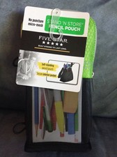 FIVE STAR STAND 'N STORE MICRO-MESH PENCIL POUCH BLACK AND GREEN - BRAND NEW