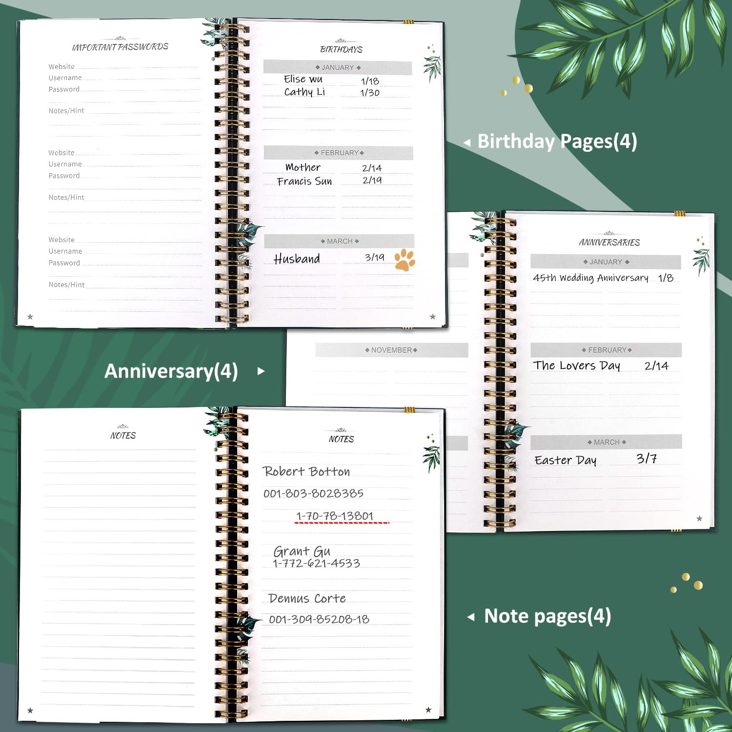 JUBTIC Hardcover Address Book with Alphabetical Tabs, Spiral Bound