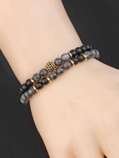 2 pezzi/set bracciale Braccialetto nero perline vintage pietra per uomo