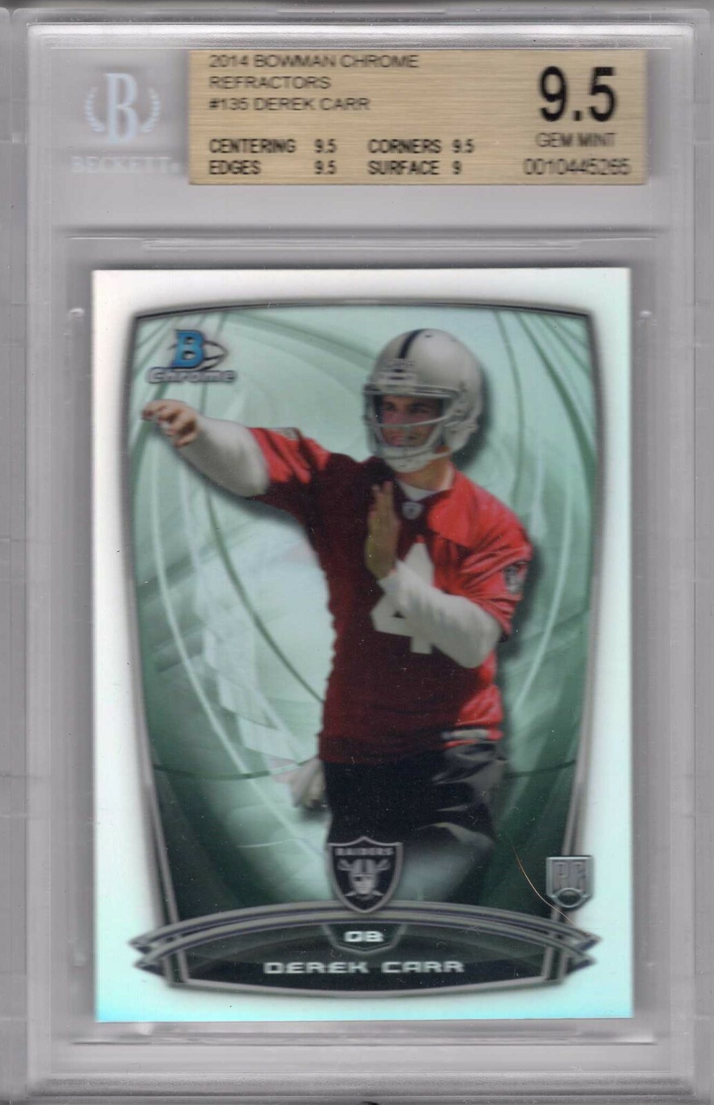 2014 DEREK CARR BOWMAN CHROME REFRACTOR RC BGS 9.5 #135 RAIDERS