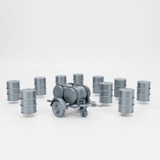 Fuel Trailer with 10 barrels Prop Terrain Germany  Tabletop Wargaming 3D Printed