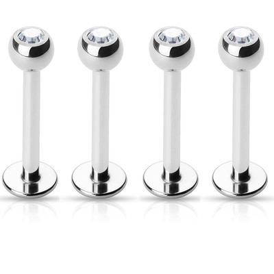 4 Pc CZ Gem Surgical Steel Helix Tragus Lip Piercing Labret Monroe Stud Ring 16g