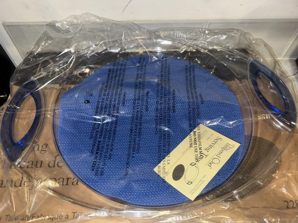 PAMPERED CHEF BLUE / CLEAR ACRYLIC OVAL SERVING TRAY PLATTER 13.5" #2283 NIB - Image 2 of 2