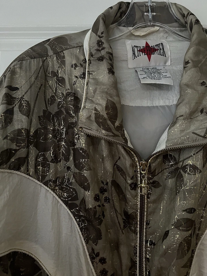 Vintage Active Frontier Gold Nylon Bomber Track Jacket Size XL Floral - Image 3 of 4