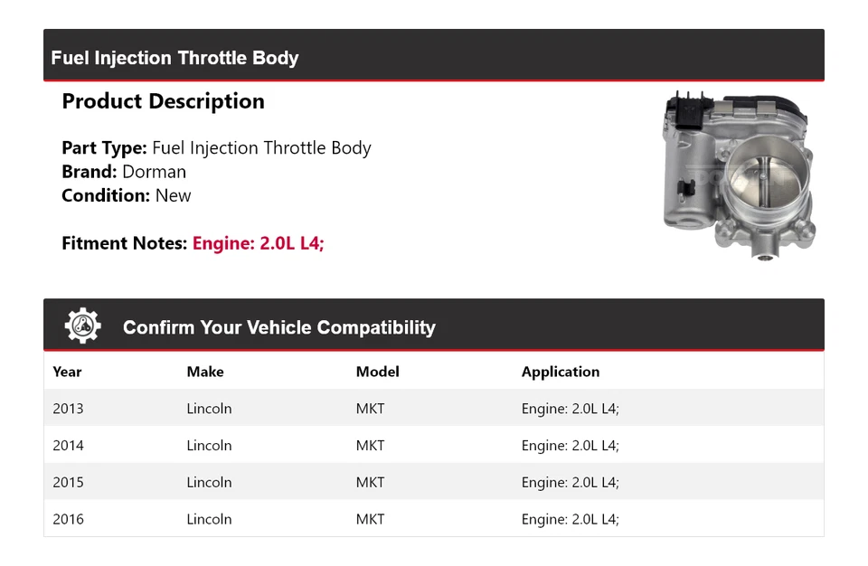 Para Lincoln MKT 2013-2016 2,0 L L L4 Dorman carrocería de acelerador de inyección de combustible 2014 2015 Foto 2 de 4