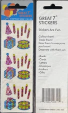 12 packages of Prismatic Birthday Stickers, "Great 7" Sticker Designs, PPZ6016 