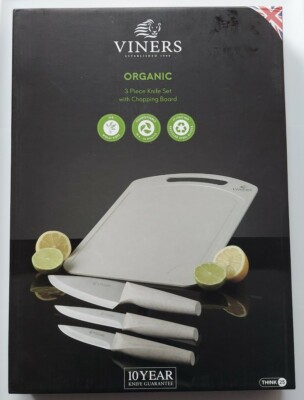 VINERS Organic 3 Piece Knife Set w/ Chopping Board - BRAND NEW