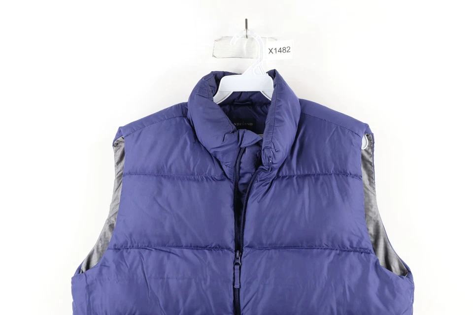 Vintage Lands End Mens Medium Blank Duck Down Insulated Puffer Vest Jacket Blue - Image 2 of 4