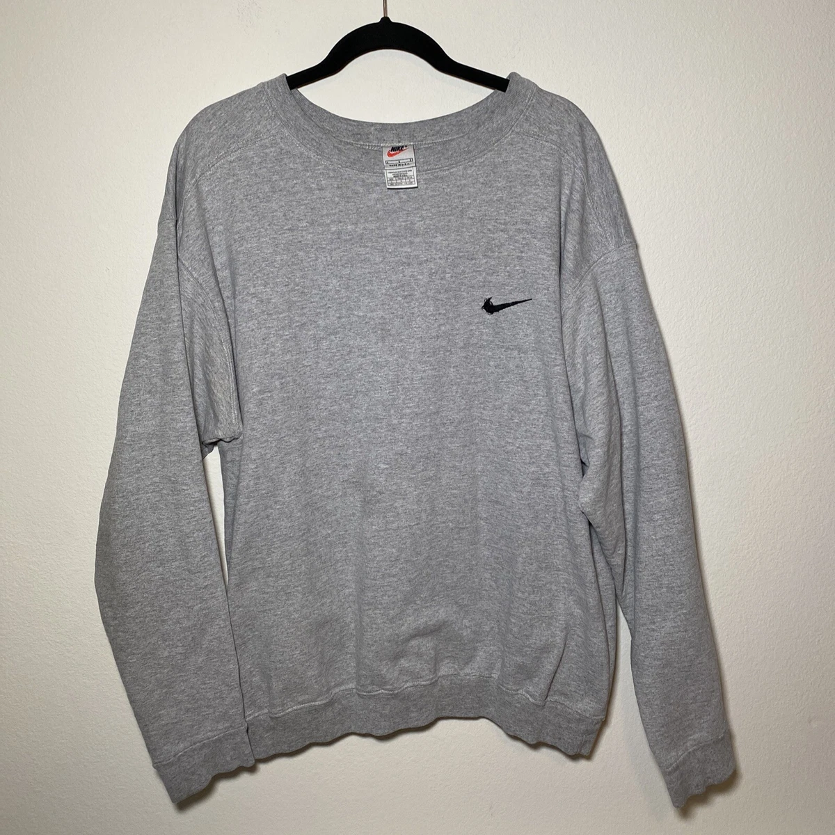Vintage 90s Nike Crewneck Large grey Swoosh Sweatshirt White Tag Made In USA