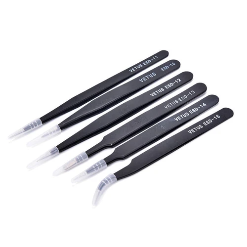 6x ESD Protected Precision Tweezers Stainless Steel Anti Static Maintenance Tool