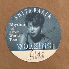 Anita Baker - Rhythm Of Love World Tour RARE working/crew sticky pass '95
