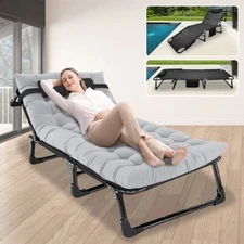 H&ZT Adjustable 4-Position Adult Folding Camping Cot Bed W/ Mattress & Pillow