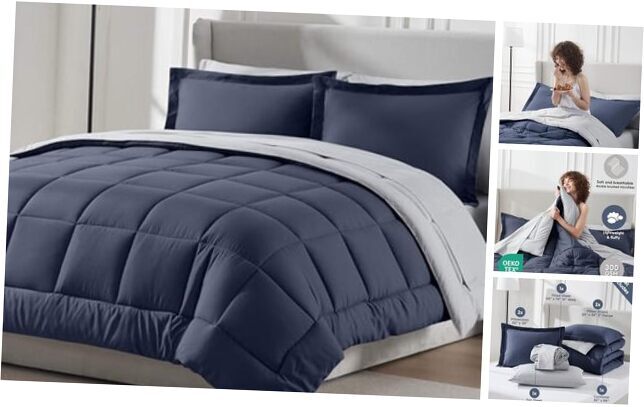 Size Comforter Set 7 Piece - Reversible Bedding Sets All Season Bed Full Navy