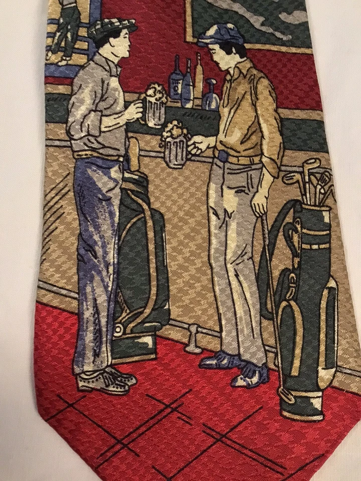 ROOSTER NOVELTY TIE Golf Buddies & Beer 100% Silk 4”wide 70’s Exl’t Vintage Cond - Image 2 of 4