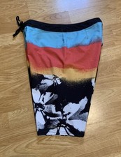 O Neill Pink Hawaiian Sunset Hibiscus Stretch Surf Board Shorts 30 Blue Orange