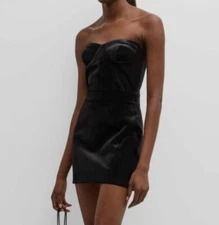 New Arrivals Women Black Velvet Strapless Sleeveless A-Line Mini Dress Size 38