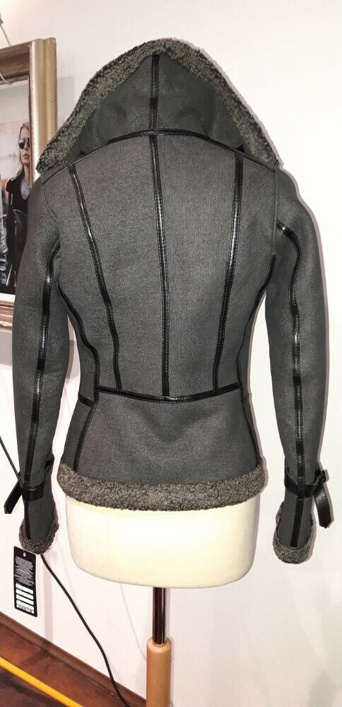 Merino Shearling Leather Jacket Coat Aviator Jacket Girls Women Ladies Size 32 image 2