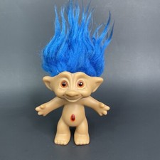 VTG ACE Novelty Treasure Troll Doll Blue Hair Orange Lucky Wish Stone Belly Gem