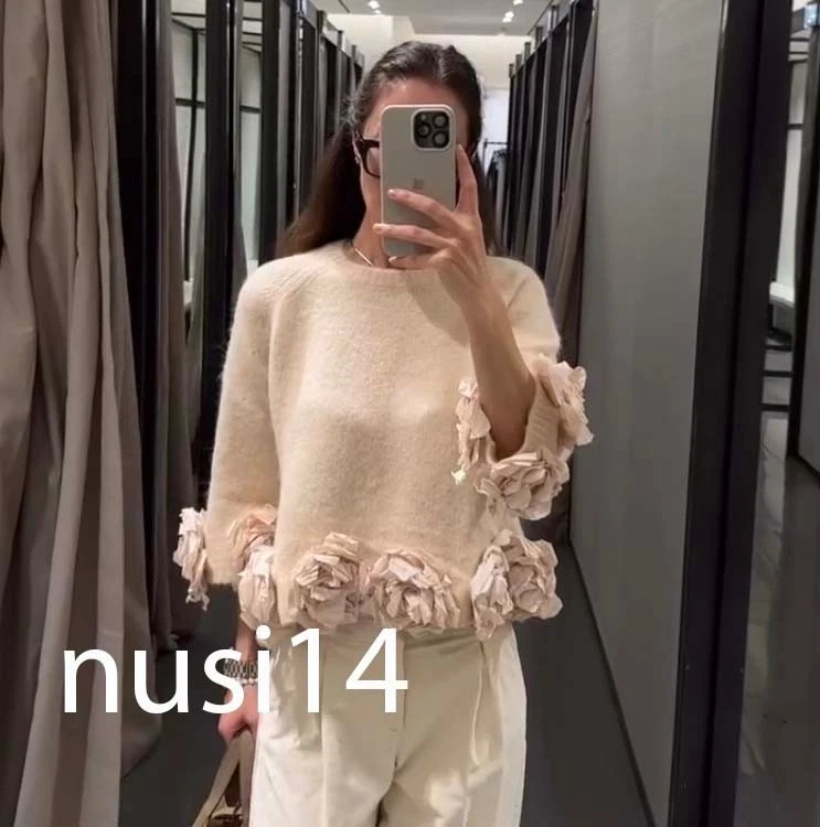 ZARA NEW WOMAN FLORAL TEXTURED COMBO KNIT JUMPER BEIGE PINK S,M,L 3920/028/942