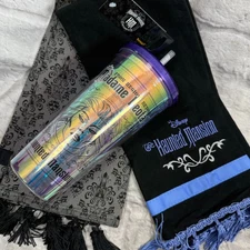 Lot Of 2 Disney Parks Haunted Mansion Hand Towels + Madame Leota Tumbler NWT