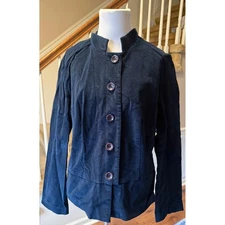 Talbots Women Black Mandarin Collar Button Front Stretch Blazer Jacket Size 12